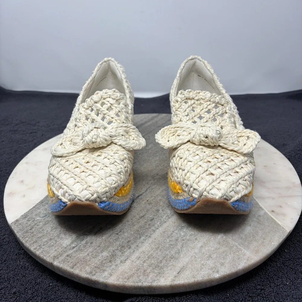 Dolce Vita Woven Raffia Platform Loafer Cream Blue Yellow Striped Espadrille 5.5